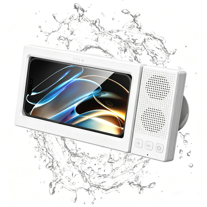2nd Gen Shower Phone Holder Waterproof with Speaker Hole 1200mAh | 18H Playtime With Dual Bluetooth Speaker IPX6 Speakers High-Sensitivity Touchscreen Rich Bass Sound Bluetooth 5.3 (White） White