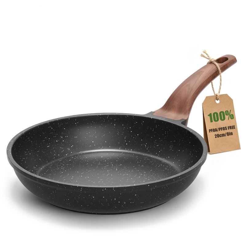 YASHE 8 Inch Granite Nonstick Frying Pan for Induction & All Stovetops | PFOA/PFOS Free Scratch Resistant with Stay-Cool Handle Cooking Skillet Pan Non-Toxic Omelette Pan Gray