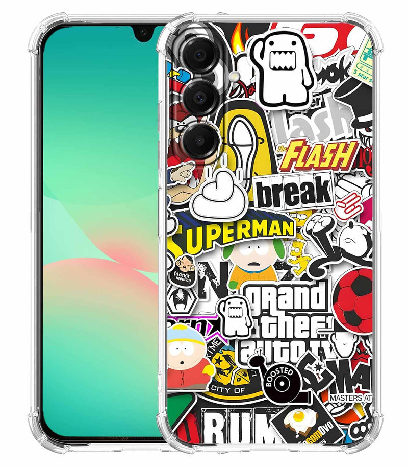 Case for Samsung Galaxy A26 with Pop Culture Design,Aesthetic Cartoon Sticker Bomb Art Collage,Clear Slim Soft TPU Bumper Phone Cover,6.7”(Pop,A26)
