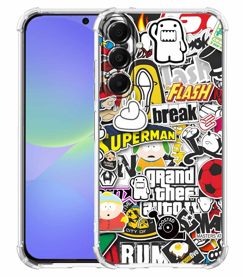 Case for Samsung Galaxy A36 with Pop Culture Design,Aesthetic Cartoon Sticker Bomb Art Collage,Clear Slim Soft TPU Bumper Phone Cover,6.7”(Pop,A36)