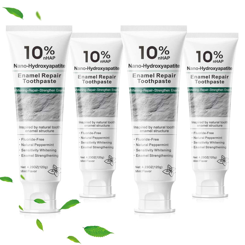 10% Hydroxyapatite Toothpaste, Nano Hydroxyapatite Toothpaste, Fluoride Free Toothpaste for Sensitive Teeth, Helps Rebuild Enamel, Remineralizing Toothpaste for Daily Use, 4 Pack