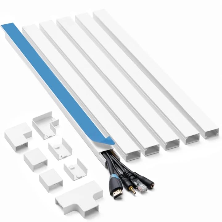 Cord Hider Kits, 94.5in Cord Covers for Wires on Wall, Paintable Cable Cover Raceways, Cable Concealer Raceway for Home and Office, L 6X 15.75in W 0.94in H 0.55in, White 94.5 inch