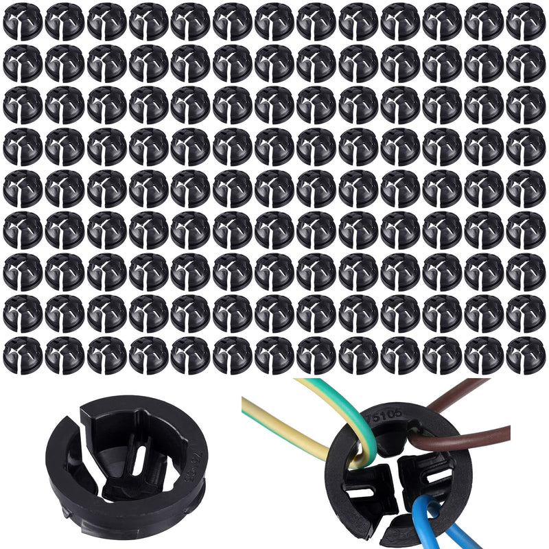 250 Pcs 3/8" Button Connector, Non Metallic Push in NM Cable Connectors for 1/2 Inch Knockouts, Black Plastic Electrical Junction Box Wire Bushing, Snap in Conduit Fitting 250