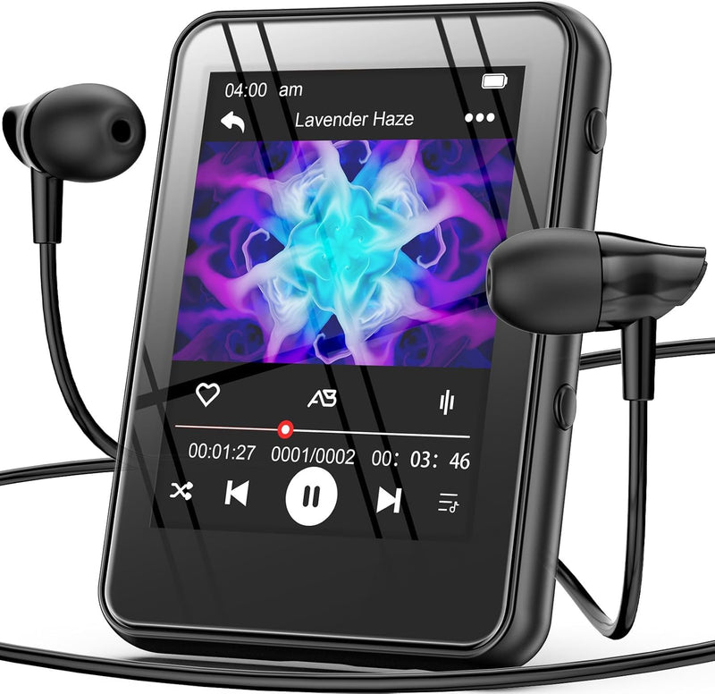 PulsePlay 32GB MP3 Player with Bluetooth 5.3,2.4" Full Touch Screen Portable Music Player with Speaker,HiFi Lossless Sound,FM Radio,Voice Recorder,Support up to 256GB TF Card,Ideal for Kids,Sports,Gym