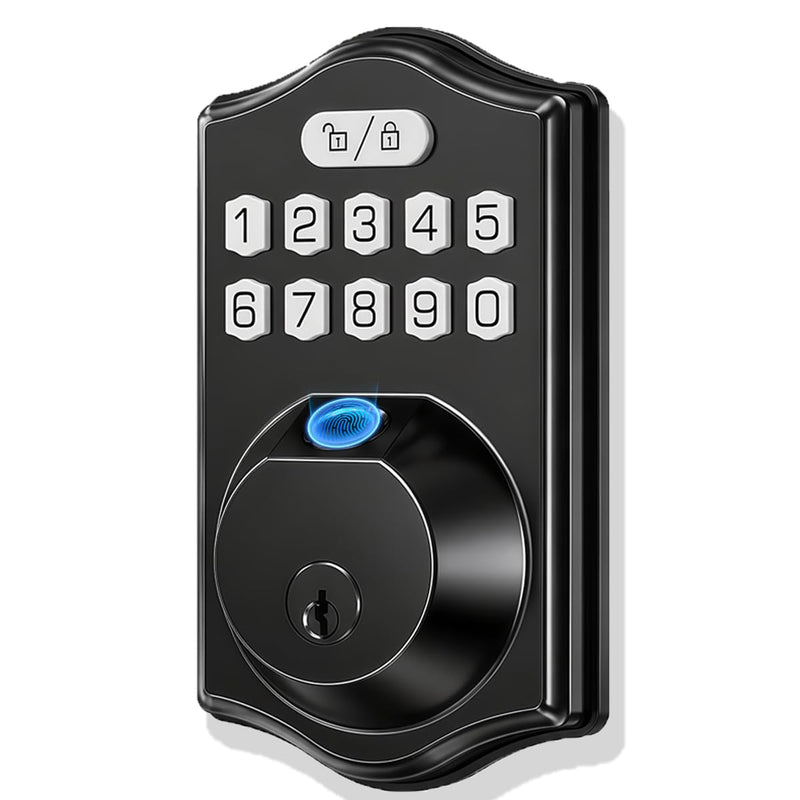 Deadbolts Lock for Front Door：Fingerprint Door Lock 0.3s Fast Unlock 100 Fingerprints 100 Codes Keyless Entry Smart Electronic Keypad Digital Auto Lock 1-99s Black