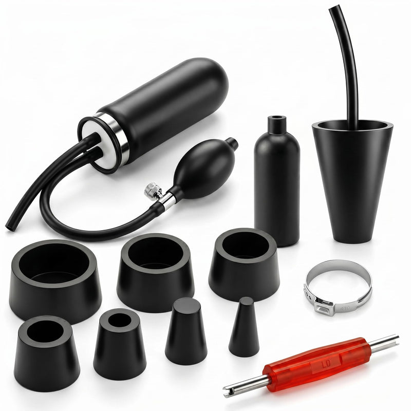 Pro Automotive Smoke Machine Accessories Kit - 12-in-1 EVAP Vacuum Leak Detector with Inflatable Intake Adapter & 7 Size Sealing Cones