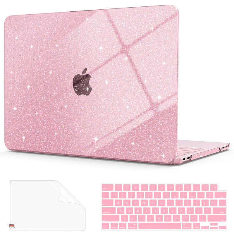 G JGOO Compatible with MacBook Neo Case 13 inch 2026 Release A3404 | Glitter Protective Plastic Hard Shell for Mac Neo Case with Keyboard Cover & Screen Protector, Sparkly Pink Glitter Pink