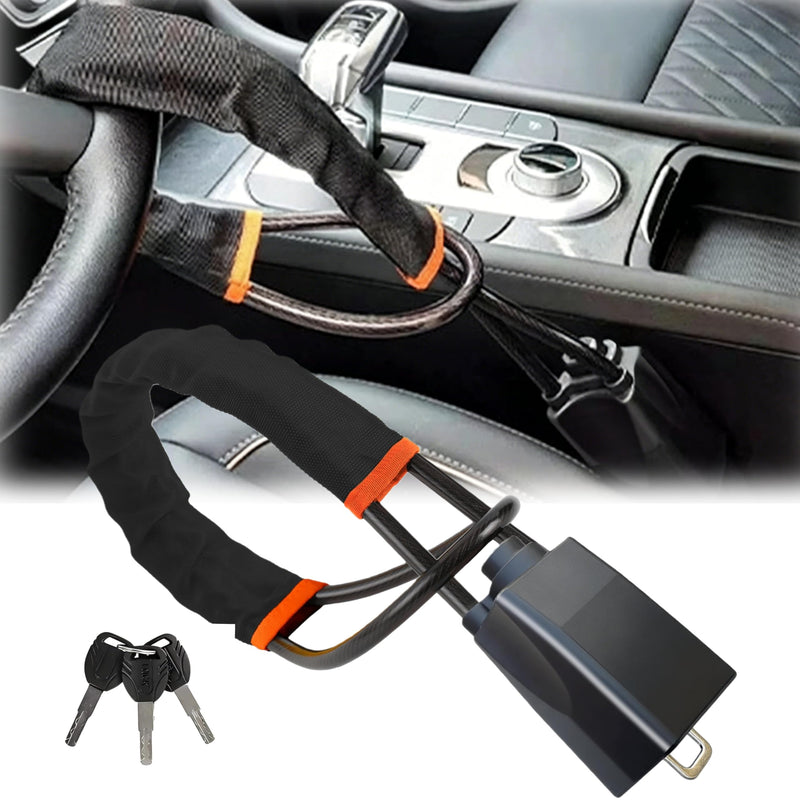 Steering Wheel & Seat Belt Lock, Anti-Theft Device, Great Gift for Father | 2026 upgraded high-strength steel cable, compact & lightweight. Universal fit for cars, SUVs, trucks and golf carts.