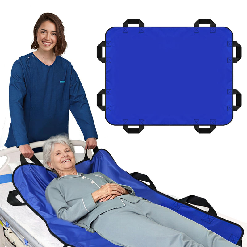YHK Positioning Bed Pad, Draw Sheet, 8 Reinforced Handles, Reusable & Washable Transfer Sheet for Turning, Lifting, Repositioning, Lightweight Double-Sided Nylon Fabric (Blue, 36"x 46") 36''x46''