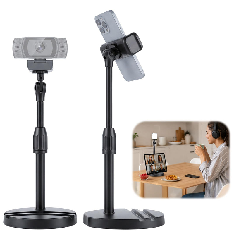 Webcam Stand for Desk with Phone Holder, Table Telescopic Camera Tripod, Webcam Mount Compatible with Logitech Webcam C922 C930e C920S C920 C615 C960 C920x BRIO 4K NexiGo N60, 1/4'' Thread