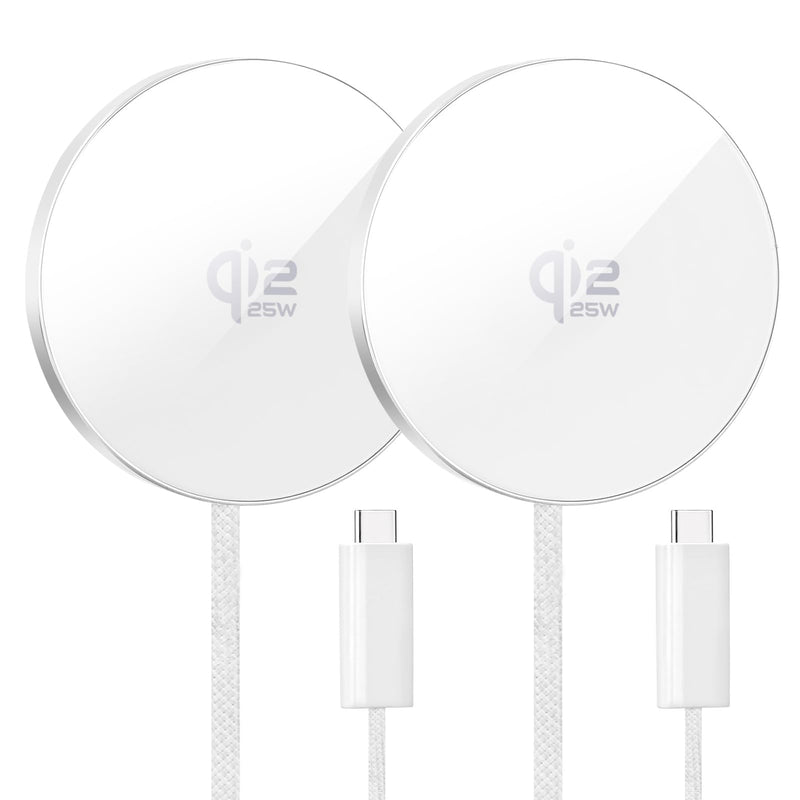 Magnetic Wireless Charger 2Pack 25W Qi2 for Magsafe Charger for iPhone 17/16/15/14/13/12Pro Max, Air pods 4-2Pro, Samsung Galaxy, Google Pixel, and More, Lightweight for Travel Home Office Desk(White) White