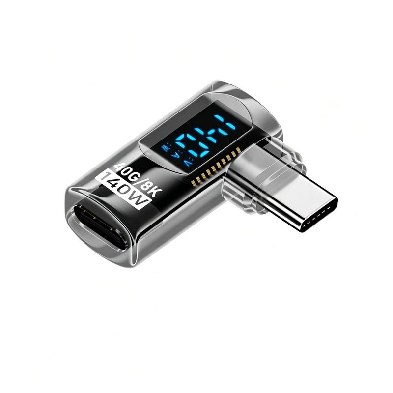 USB C 90 Degree Adapter (Two Styles), USB Type C Right Angle Extender Connector Type C Power Meter Tester with LED Display for iPhone 16 15 Pro Max/Pro Laptop and All USB C Cable