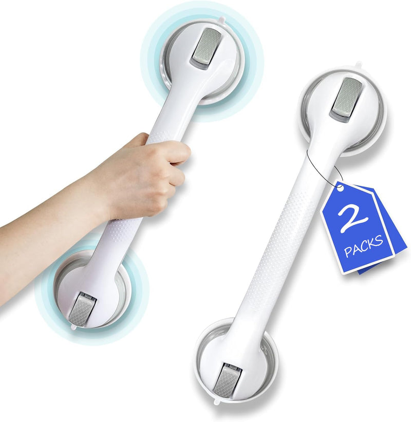 Shower Grab Bar, Suction Grab Bars for Shower, 2 Pack 16.11 Inch Shower Handles for Elderly Suction, Bathroom Grab Bars for Seniors, Shower Grab Bars Suction Heavy Duty, Waterproof No Drilling 16.11"L x 4.11"W pale white