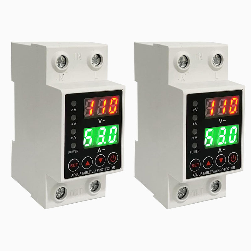 63A Smart Voltage Protector 110V 220V, LCD Display, Adjustable Over/Under Voltage Protection, DIN Rail Mount, 2 Pack 63A 2pcs