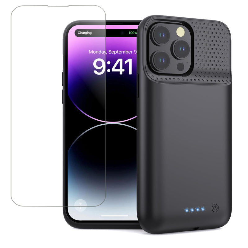 Pxwaxpy Battery Case for iPhone 13 Pro Max/14 Pro Max/14 Plus,Slim 8600mAh Charger Case Upgraded 360°Anti-Fall Protection Rechargeable Charging case for iPhone 13 Pro Max/14 Pro Max/14 Plus Black