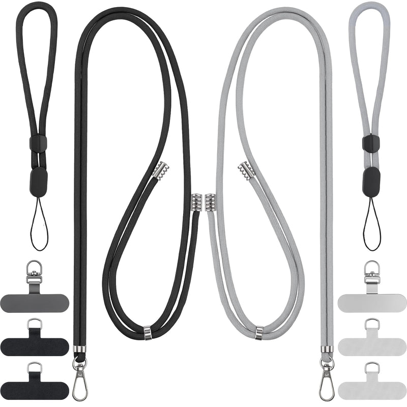 BESARME 2-Pack Phone Lanyard And Wrist Strap Set With 6 Tether Tabs | Adjustable Crossbody, Neck And Wrist Carry; Fits Most Smartphones With Full-Coverage Cases; Black And Gray Set Black Grey