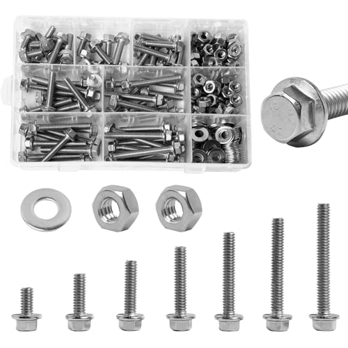 1/4-20 Flange Hex Bolts Screws Hex Nuts Flat Washers Kit, Stainless Steel 304, Fully Threaded Hex Bolt 1/4-20 x 1/2" 3/4" 1" 1-1/4" 1-1/2" 1-3/4" 2" Length