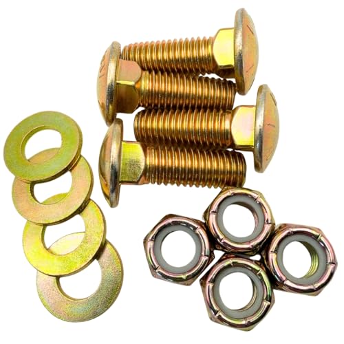 1/2"-13 x 1-1/2" Grade 8 Carriage Bolts (4-Pack) – Heavy-Duty Coarse Thread Bolts with Flat Washers & Nylon Lock Nuts –Round Head Square Neck SAE J429/J995 Anti-Vibration 1.5" Nylon Lock Nut Set
