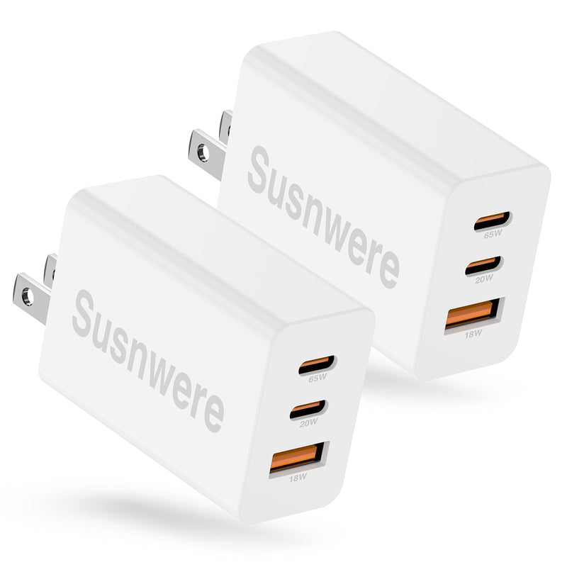 Susnwere 85W Dual USB C Charger Block, 3-Port 100W Fast USB-C Power Adapter Wall Charger Plug Type C Charging Adapter for Laptop & Tablets/Android Phones iPhone 17/16/15 Pro Max, iPad Pro/Air/mini White