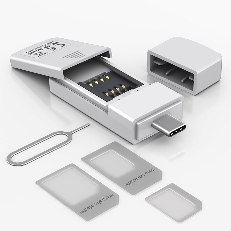 USB C SIM Card Readers - Sim Card Adapter Kit, Standard, Micro, Nano Sim Card Adapter with Eject Pin - USBC to Sim Card Reader Edit and Read Messages/Contacts, Plug & Play for Windows Computer Laptop