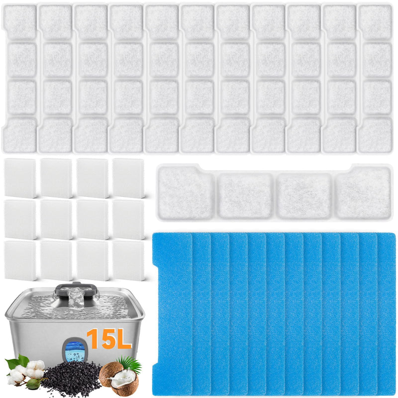 12+12+12 Pack Dog Water Filters for SIBAYS/Kastty 4Gal/15L Large Dog Water Fountain, L05 Natural Coconut Shell Activated Carbon Replacement Filters, 12 Filter &12 Pre-Sponges &12 Pump Sponges