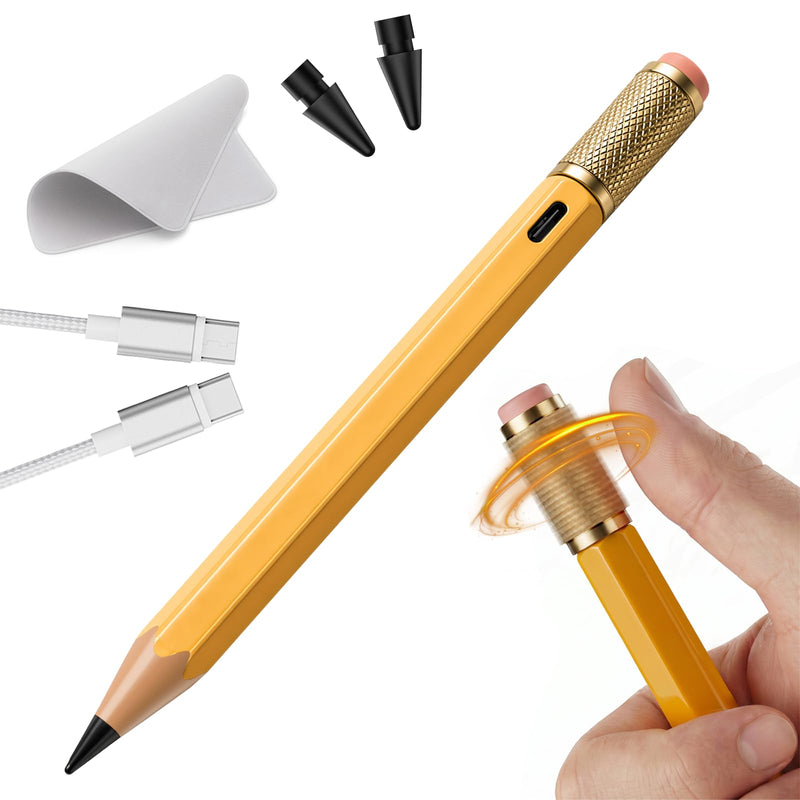 OMOTON Stylus Pen for iPad 2018-2026, SP02 Pencil with Fidget Spinner | Tilt Sensitivity & Palm Rejection, Long Battery for iPad Pro/Air/Mini，Unique Gift for Study, Work & Daily Use - Yellow
