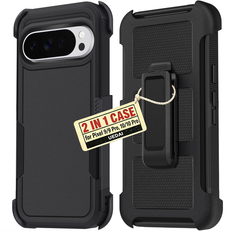 2 in 1 Case for Google Pixel 9 10 Pro with Belt Clip Defender, Heavy Duty Shockproof Holster with 360 Rotating Kickstand