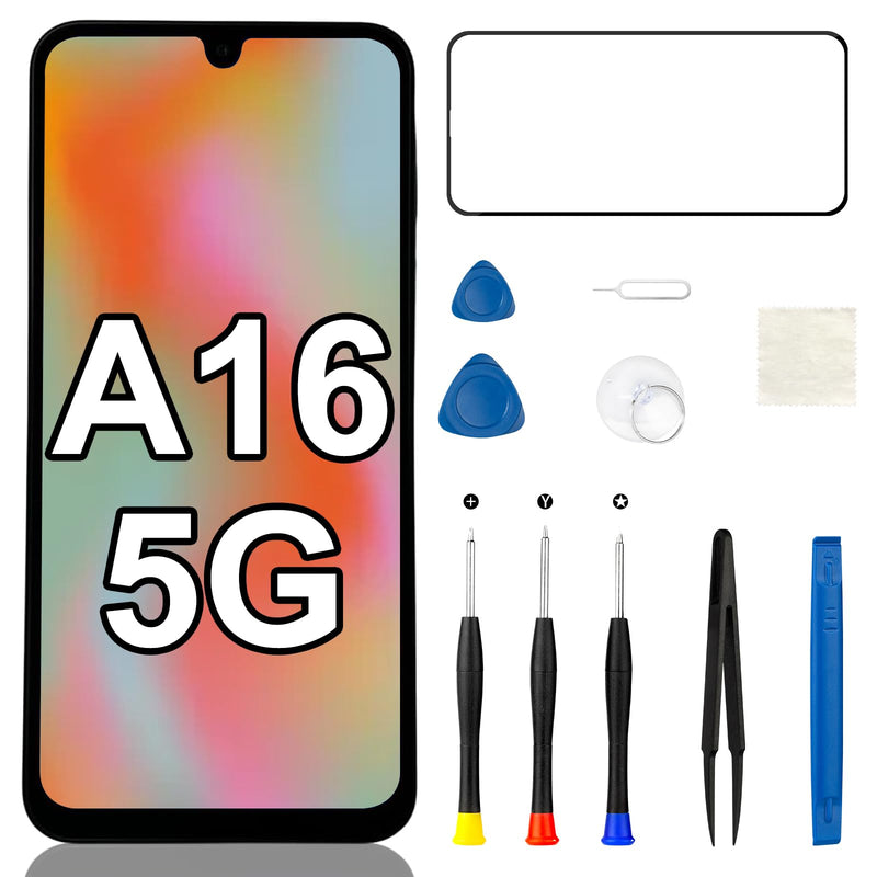 for Samsung Galaxy A16 5G Screen Replacement with Ear Speaker Side Button | Vibration Motor A166U Front LCD Incell Display Touch Digitizer Frame Assembly Repair Kits A166E A166B A166W