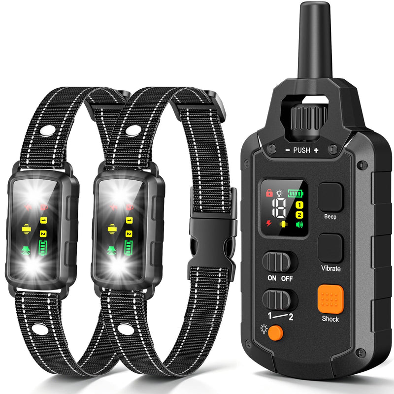 Military Dog Shock Collar 2 Dogs, 4200ft Dog Training Collar with Remote, IPX7 Waterproof Electric Dog Collar with 3 Training Modes, LED Lights & Security Lock, Rechargeable eCollar for 5-120lbs Dogs Black