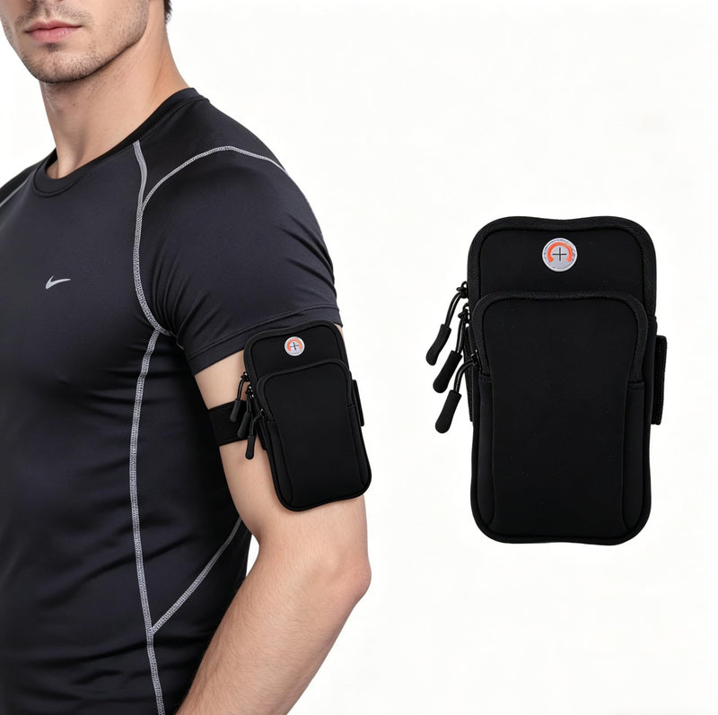 Running Armband, Adjustable Sports Band for Jogging, Workout Armband, Cell Pouch for Exercise Men Women-Black