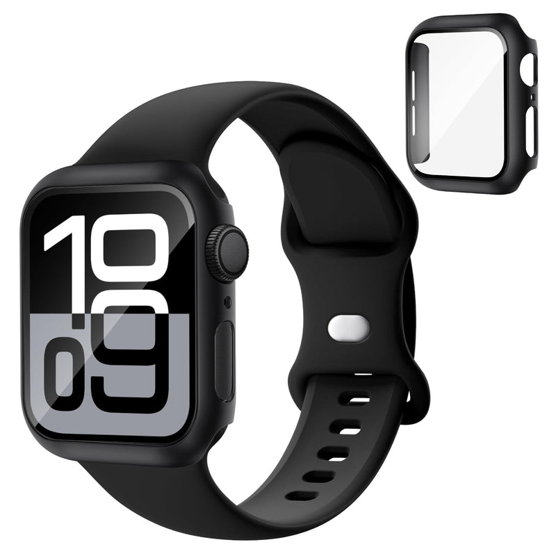 Band and Case for Apple Watch Women PFAS-Free Silicone Sport Strap | Adjustable band & Screen Protector Cover, Compatible with iWatch Series 11/10/9/8/7/6/5/4/SE - 40mm 44mm 41mm 45mm 42mm 46mm Black 40mm(Series 6/5/4/SE/SE2/SE3)