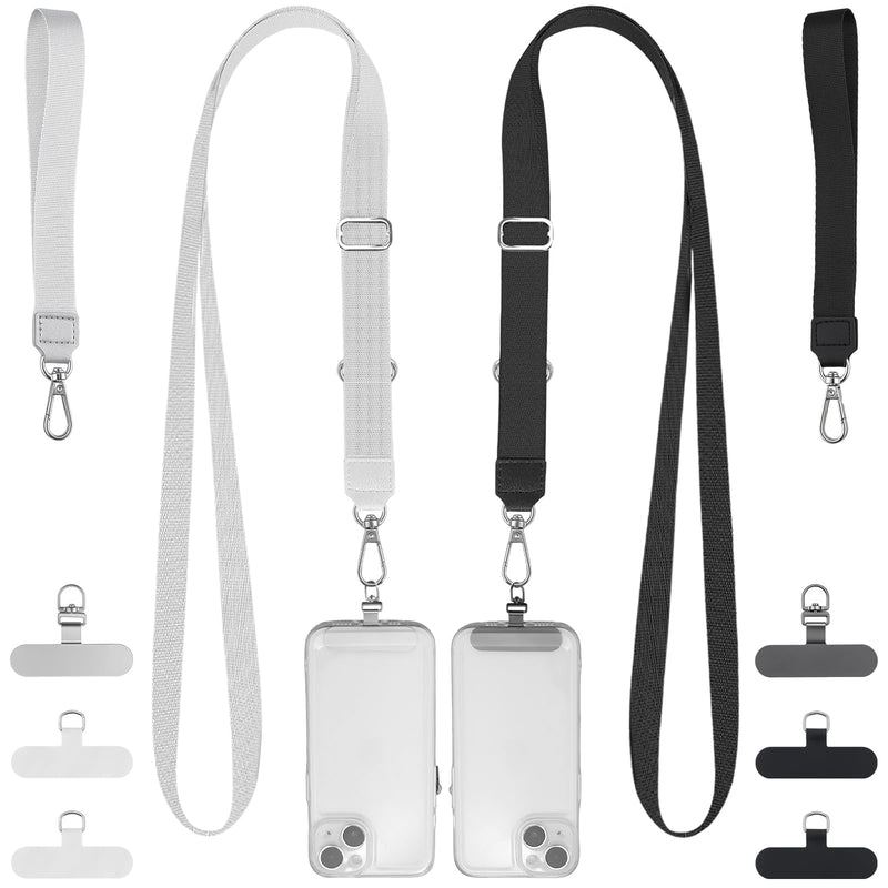 2 Set Phone Lanyard Set with 6 Patches Adjustable Lanyard Wrist Straps | Crossbody, Neck And Wrist Carry; Stainless Steel Tabs; Fits Most Phones With Full-Coverage Case; Charging Port Access