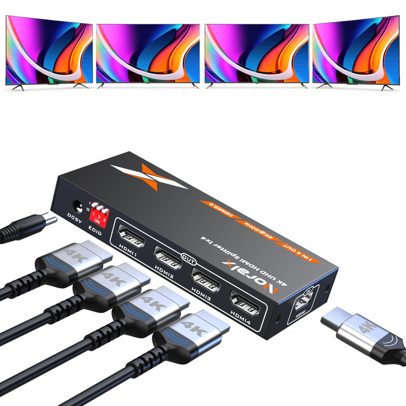 Uncompressed 4K HDMI Splitter 1 in 4 Out with EDID Management | Lossless 4K@60Hz UHD HDR HDMI 2.0 18Gbps , Zero Latency, HDCP 2.3, Plug and Play, for PS5, Fire Stick, HDTV...