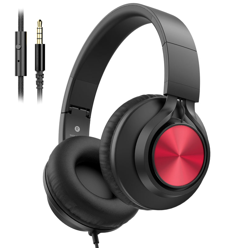 AILIHEN Kids School Headphones with Mic & 3.5mm Jack for K-12 Students-Red | Classroom,Travel & Daily Use, Duarable, Adjustable & Foldable, Kids & Teens, For Chromebook & Tablet, Lightweight Red