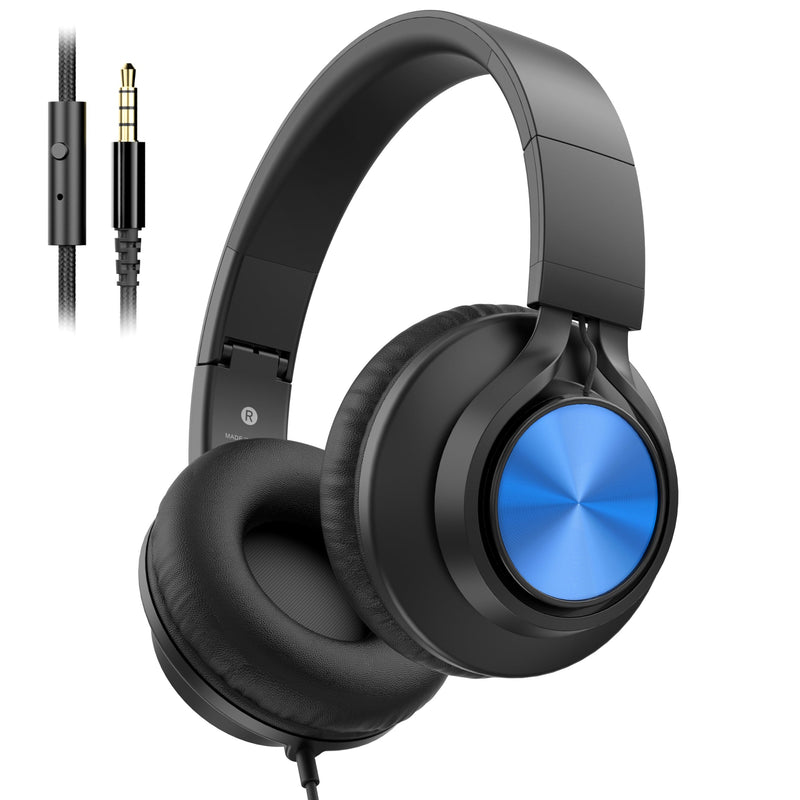 AILIHEN Kids Wired Headphones with Microphone & 3.5mm Jack for School-Blue | K-12 Classroom, Online Learning, Duarable, Adjustable & Foldable, Kids & Teens, For Chromebook, Laptop & Tablet, Lightweight Blue