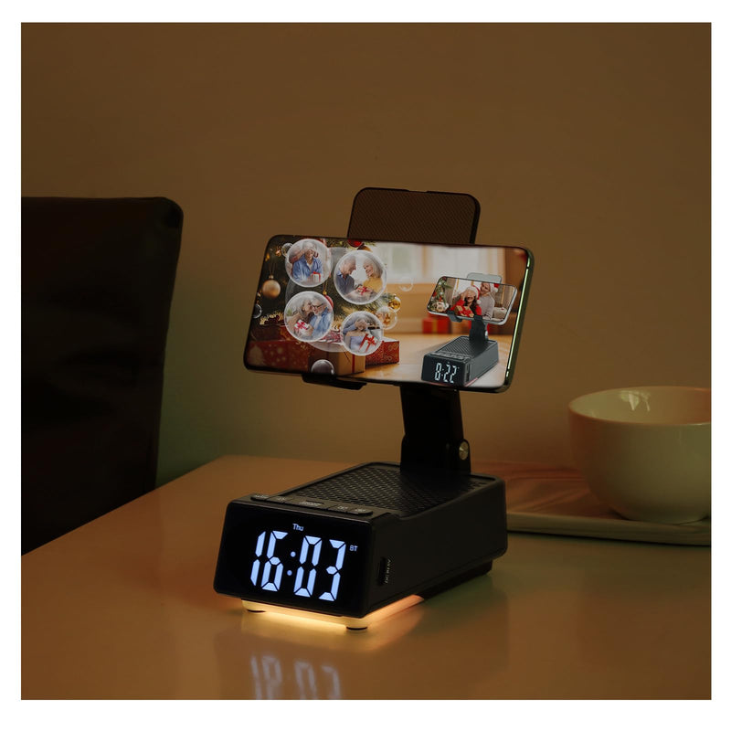 Gifts for Father & Men Who Have Everything, Bluetooth Speaker Phone Stand, Dual Alarm & RGB Light, Adjustable Foldable Charging Holder, Unique Birthday Gifts for Men, Women & Husband
