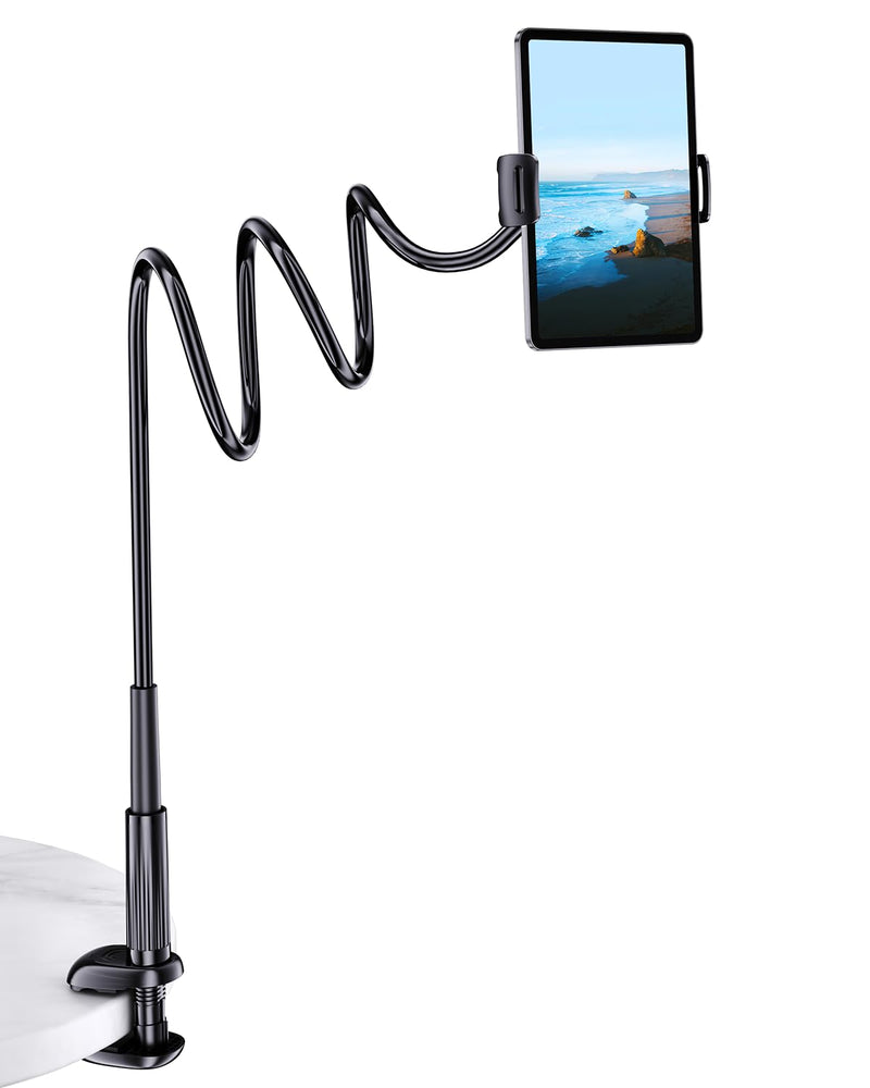 Gooseneck Flexible Arm Tablet Stand, Fit Kindle Holder for Bed | [Reinforced Anti-Break Base] [Fully Adjustable] iPad Kindle Mount Compatible with Switch, Galaxy Tab & 4.7-13" Device Dark Black