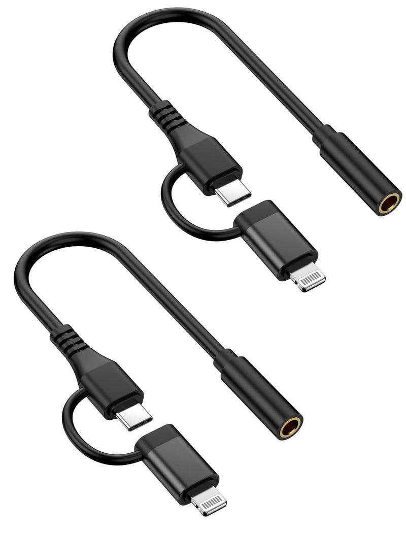 [Apple MFi Certified] iPhone Headphone Adapter,2-in-1 Lightning USB Type C | Lightning to 3.5 mm Headphone Jack Adapter,iPhone Aux Adapter Converter Dongle Audio for iPhone 17 16 15 14 13 12 11 iPad Black