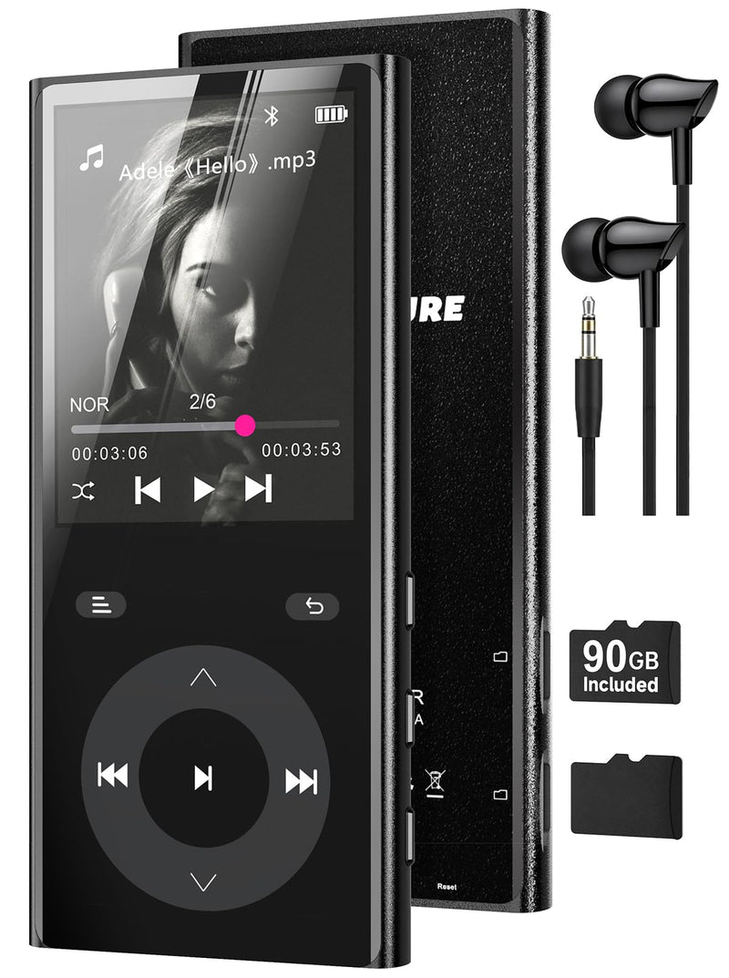 90GB MP3 Player with Bluetooth 5.3, Music Player with 2 TF Card Slots | 2.4" Color Screen, Touch Buttons, MP3 Player for Kids Built-in Speaker, HiFi Sound, Supports up to 256GB, Earphones Included 90 GB