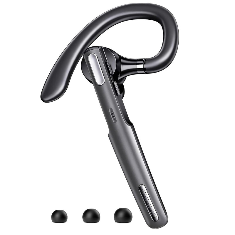 SneKa Bluetooth Earpiece Wireless Headset for iOS Android Cell Phone, Gray | 10 Hours Talking Time, V5.0, Mic with Mute Button, Single-Ear, Hand-Free, compatible with both left and right ears