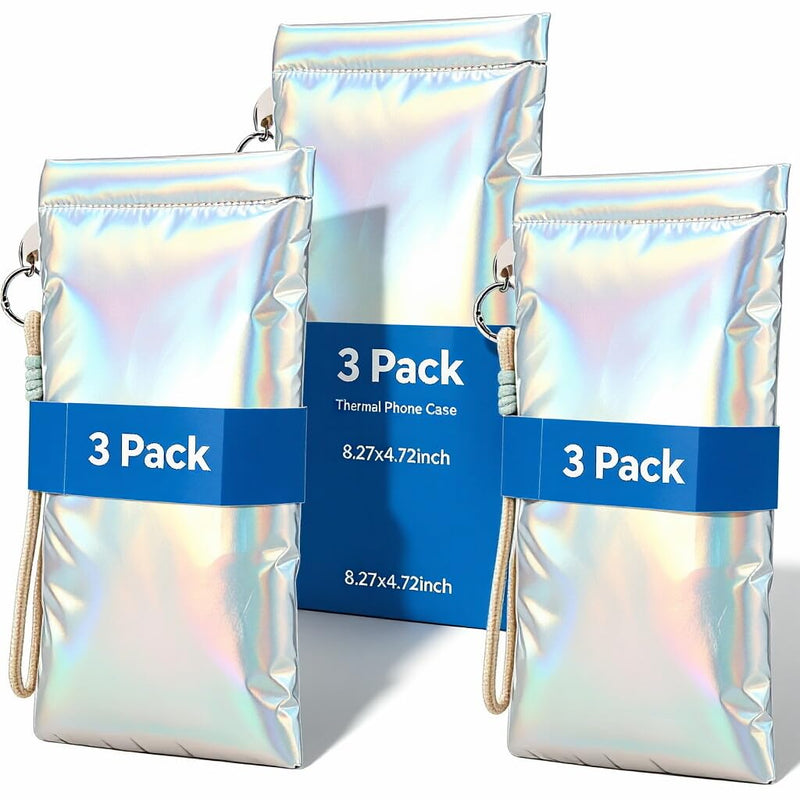 3 Pack Thermal Phone Case Extends Battery Life 5X in Cold or Hot Weather | 8.27x4.72inch Insulated Phone Pouch 9-foot Drop Protection Cell Phone Sleeves For Hiking Camping Skiing Silver#1-3PACK