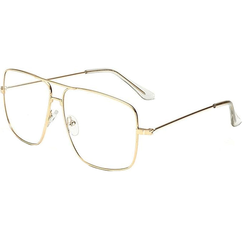 Aviator Photochromic Eyeglasses for Women and Men, Metal Square Frame Fashion Glasses for Night Driving Gold