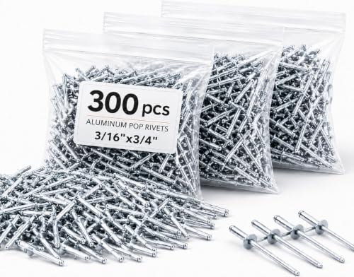 300PCS Large Flange Aluminum Pop Rivets 3/16" x 3/4" Big Head Steel Mandrel Dome Body Blind Clenches Set for Sheet Steel Duct Work Aluminum Boat Clenches Long Pop Rivets 3/16" x 3/4" 300 Pcs