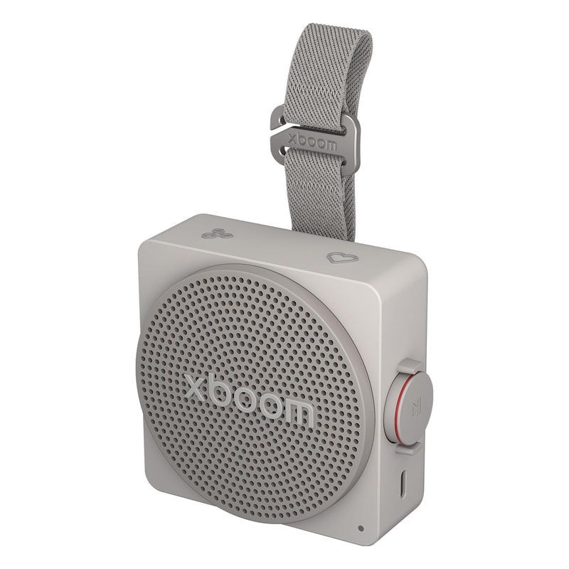 LG xboom Mini by will.i.am Portable Outdoor Bluetooth Speaker, up to 10 Hours, IP67 Dust and Water Resistant, Adjustable Hanging Strap, Warm Grey