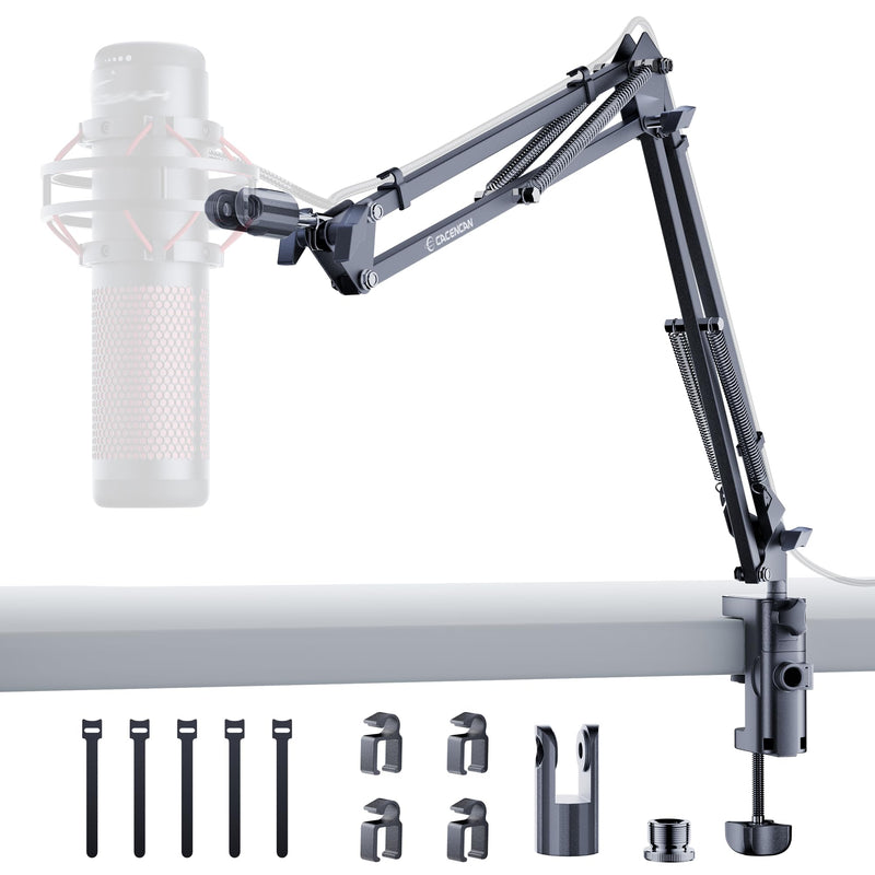 CACENCAN Upgraded Mic Arm Stand, 1.8KG Heavy Duty Boom Arm for HyperX QuadCast, 360° Adjustable Microphone Stand with C-Clamp, Universal 3/8" 5/8" Adapter for Gaming Streaming Podcast Recording Studio Black