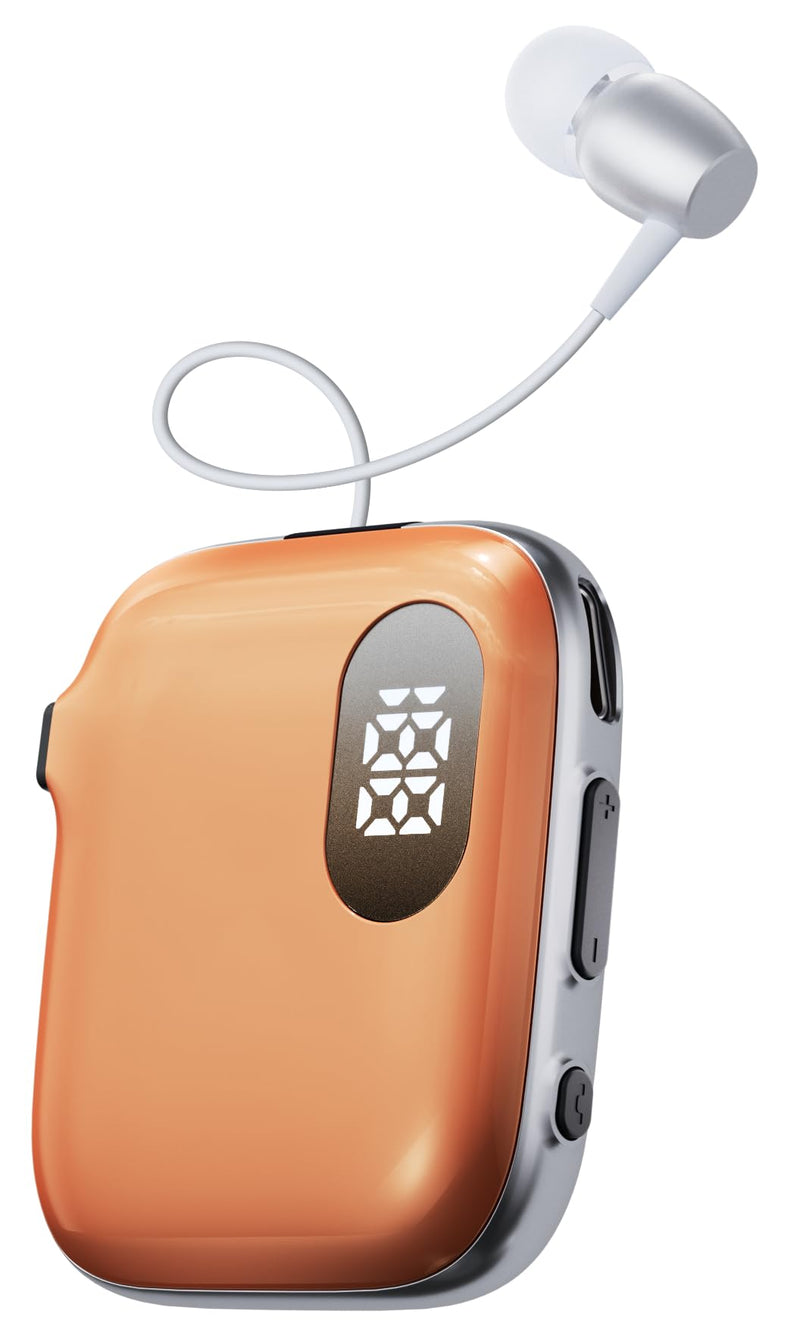 Retractable Lavalier Bluetooth Headset, Dual-Mic ENC Call Noise Reduction Orange