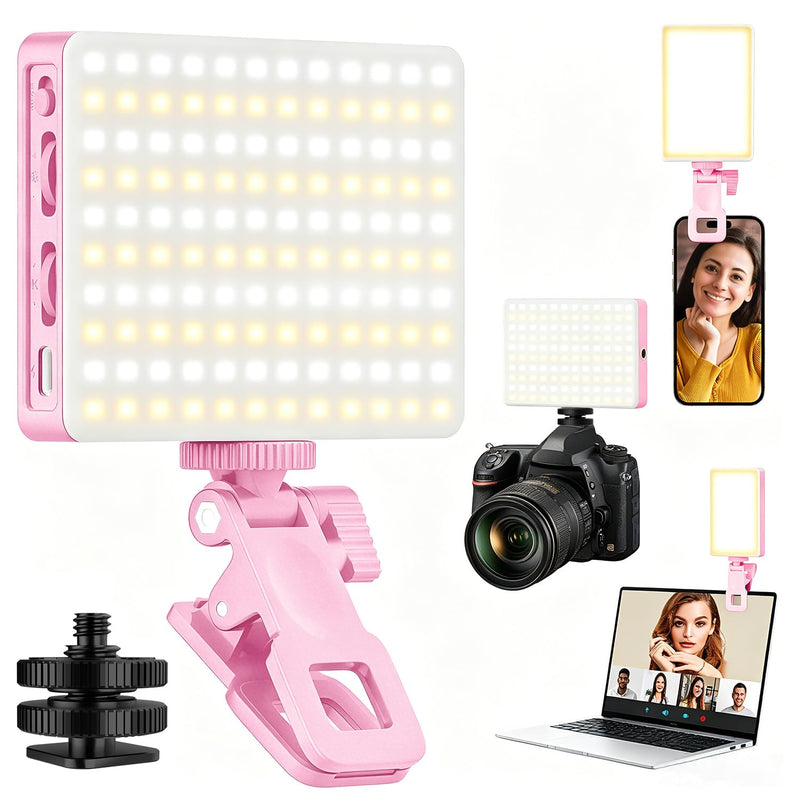 120 LED Selfie Light for iPhone, Portable Phone Light with Clip & Camera Tripod Adapter - 5000mAh Rechargeable, 3 Lighting Modes, CRI 97+ for Video Recording, TikTok, Tripod Mount Rings Pink