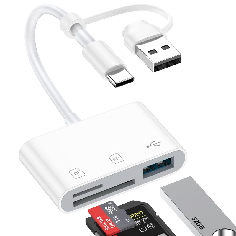 SD Card Reader for Samsung S26 Ultra 5in1 USB A&USB C to Memory Card Reader | Dual Port Micro SD Card Reader with USB Camera Adapter for Samsung S26 S25 iPhone 17 16 Pro Max iPad Digital Camera Android
