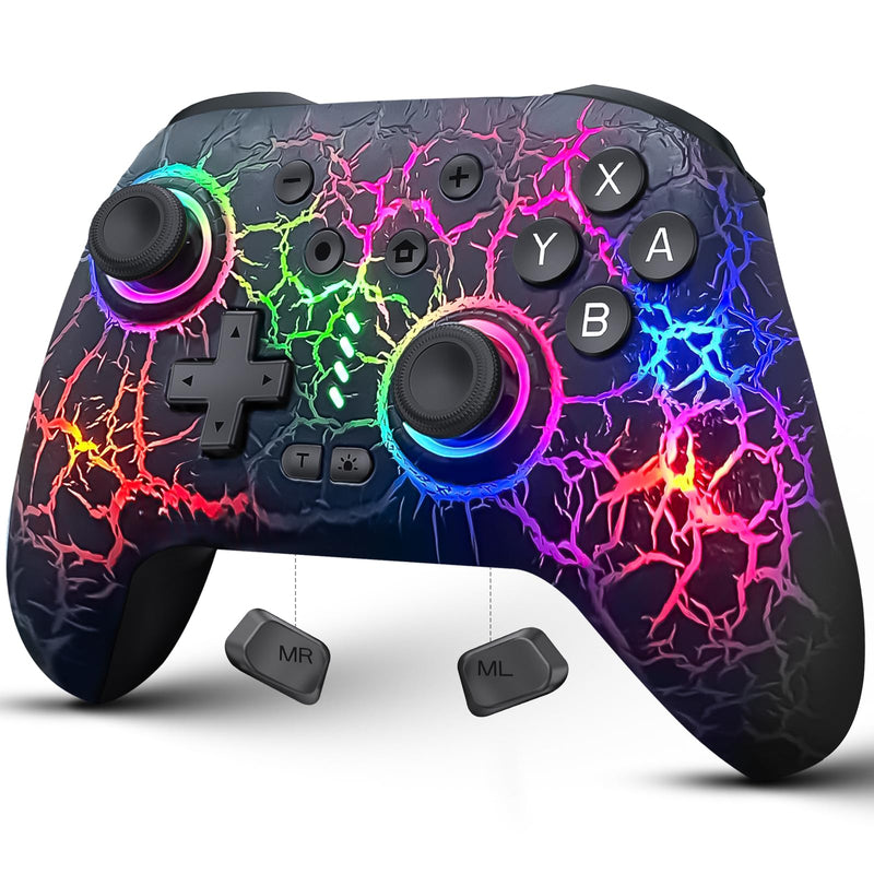 Switch Controller Compatible with Nintendo Switch/Switch Lite/OLED/PC | Programmable Wireless Switch Controller with 10 LED Light, 6-Axis Motion, Turbo, Vibration, One-Key Wake Up & Pairing, Flame