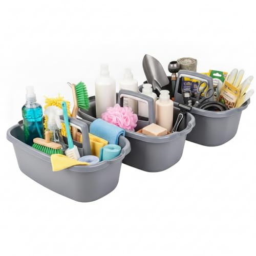 Cleaning Supplies Caddy 3 Pack: Heavy Duty Large Tool Tote with Handle